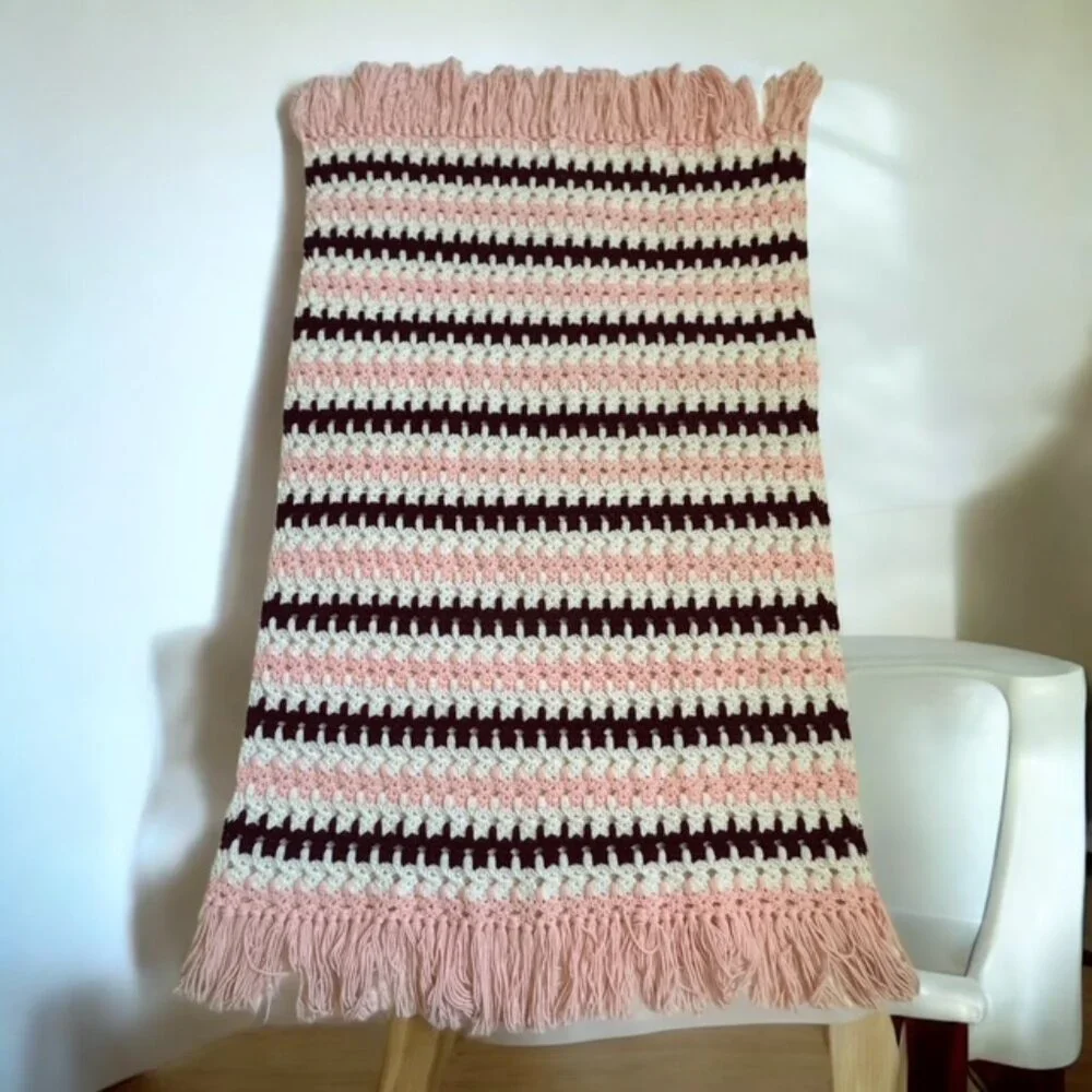 Handmade Afghan Throw w Fringe